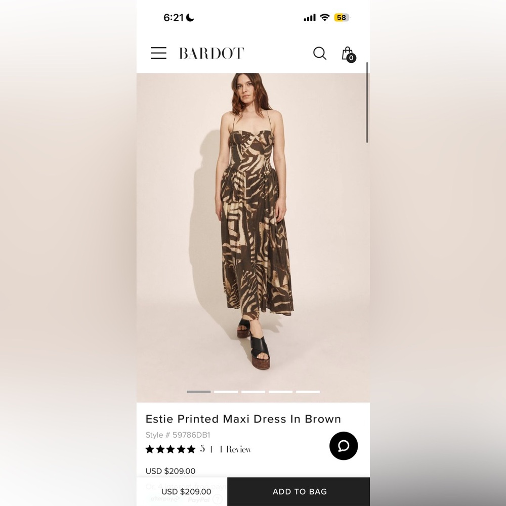 Bardot Zebra Print Maxi dress